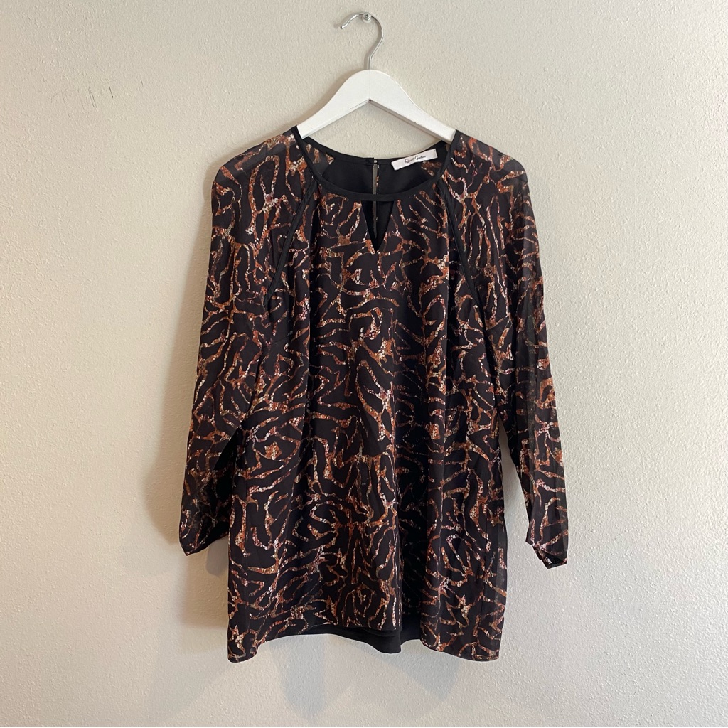 Robert Graham Black And Brown Abstract Top Size Medium 100% Silk